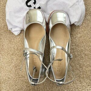 Schutz Dorothy Silver Metallic Leather Block Heel Pumps Women Shoes